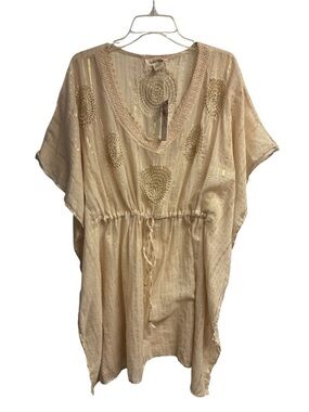 NWT Gypsy Blu Embroidered Beach/Swim Cover-Up W/ Drawstring & Shimmer One Size
